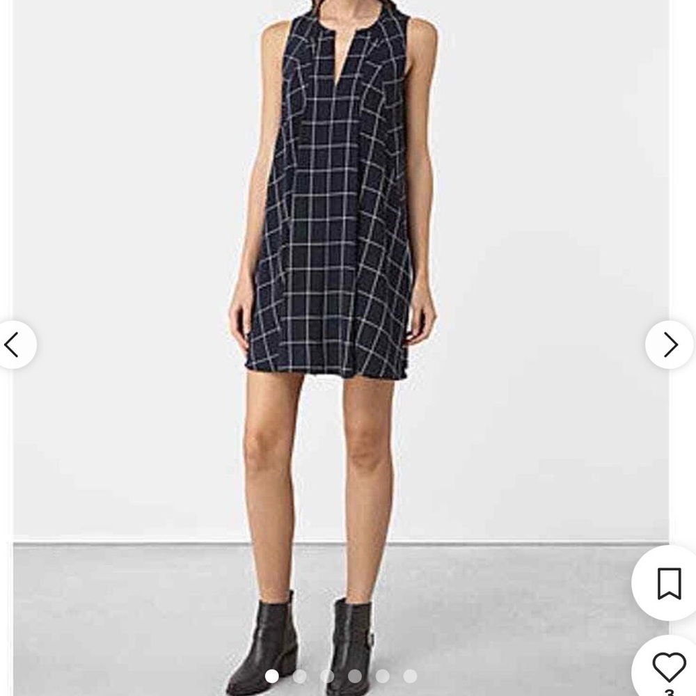 All Saints Navy Grid Mini Dress